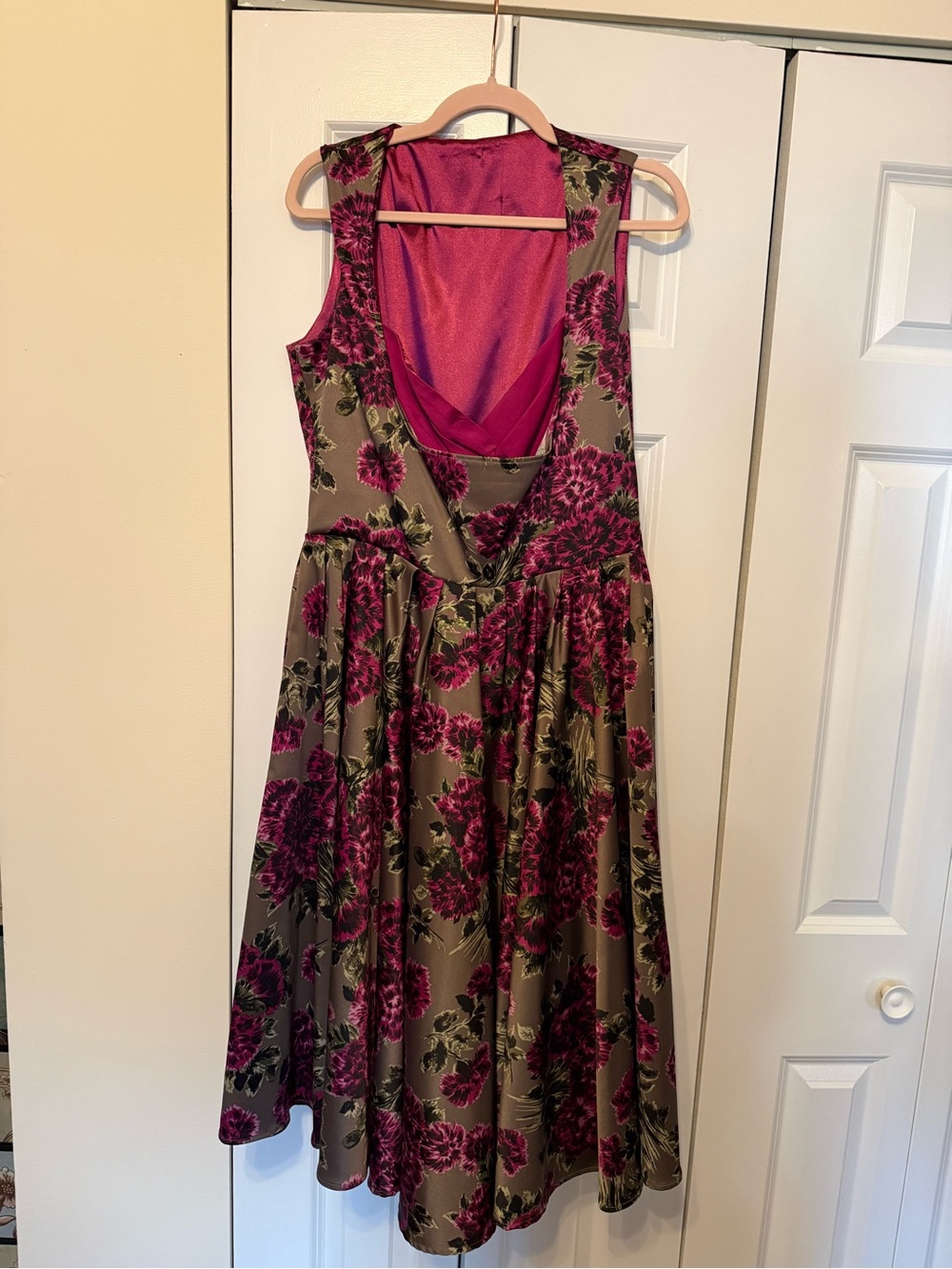 PUC Olive Green Midi Dress with Magenta Floral Print